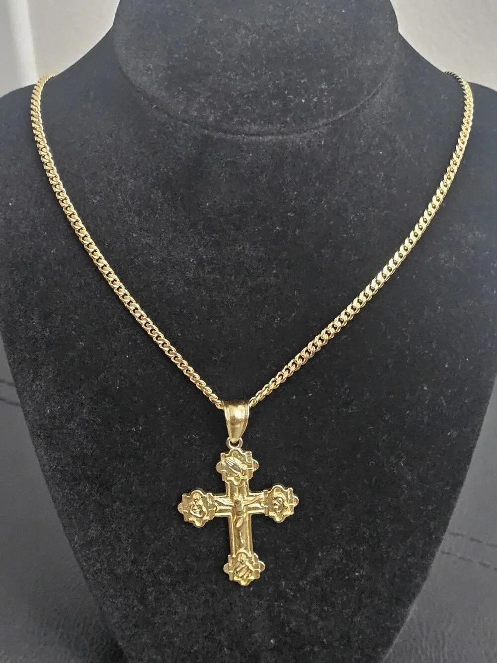 24in 14kGold-Plated brass-3.5mm Miami Cuban Chain w/14K Cross Pendant 4 symbols